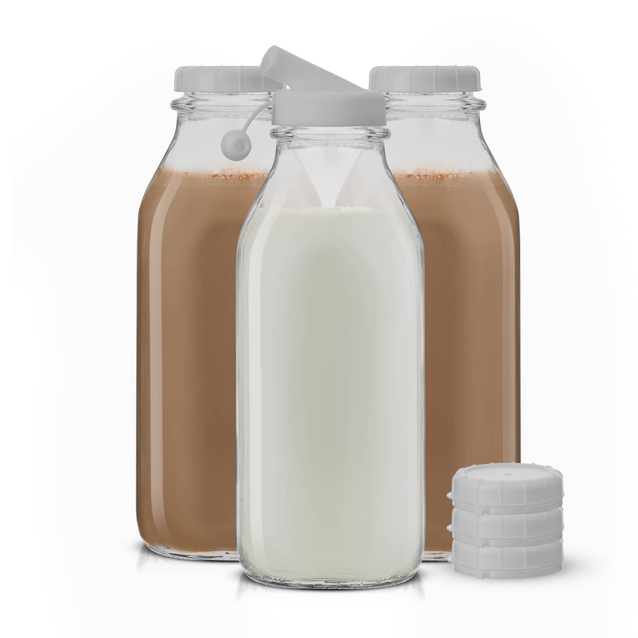 JoyJolt® Reusable Glass Milk Bottle Set with Lid & Pourer